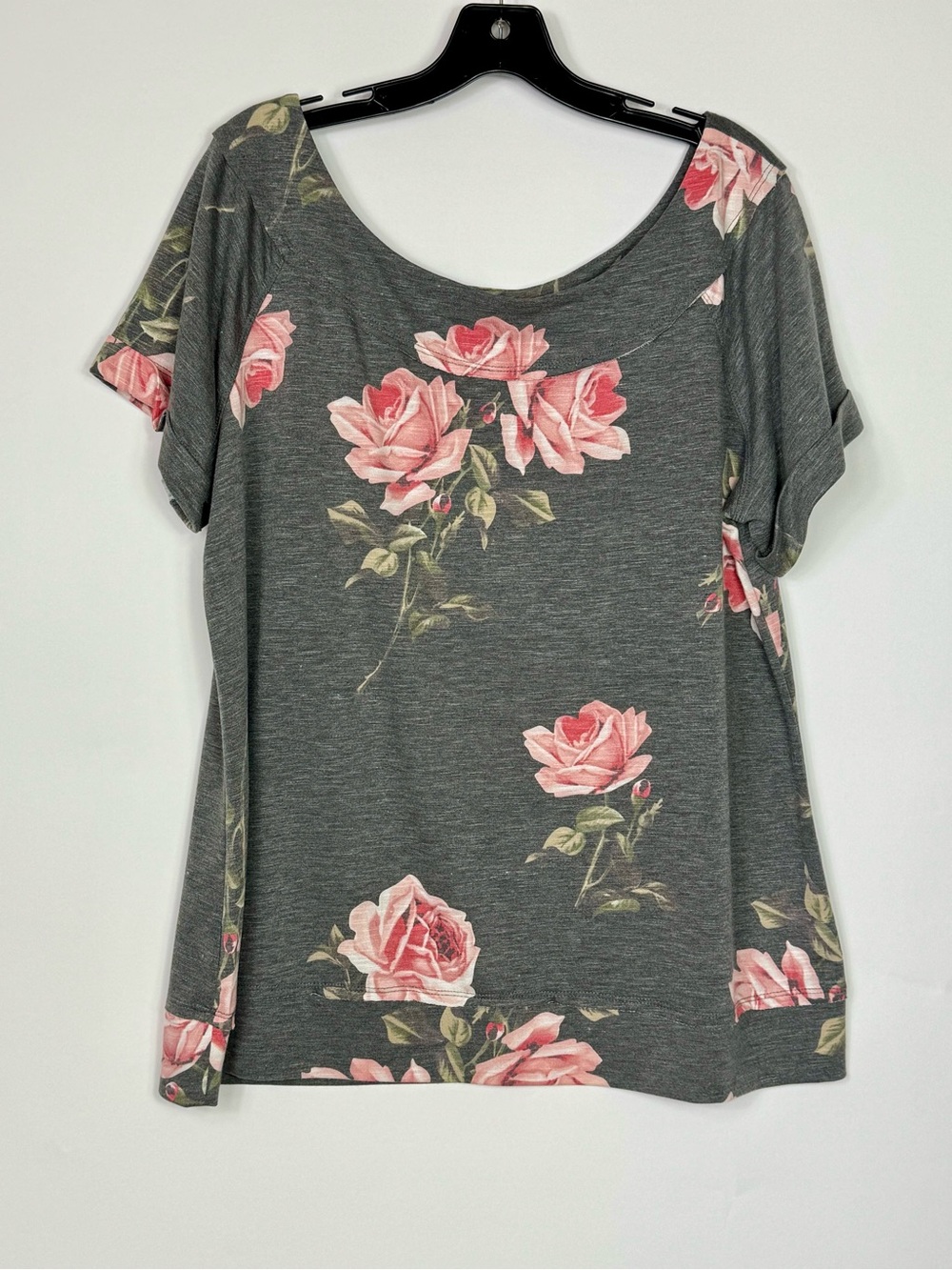 Maurices Size 0 Marilyn Grey Floral Boat Neck Plus Size Top
